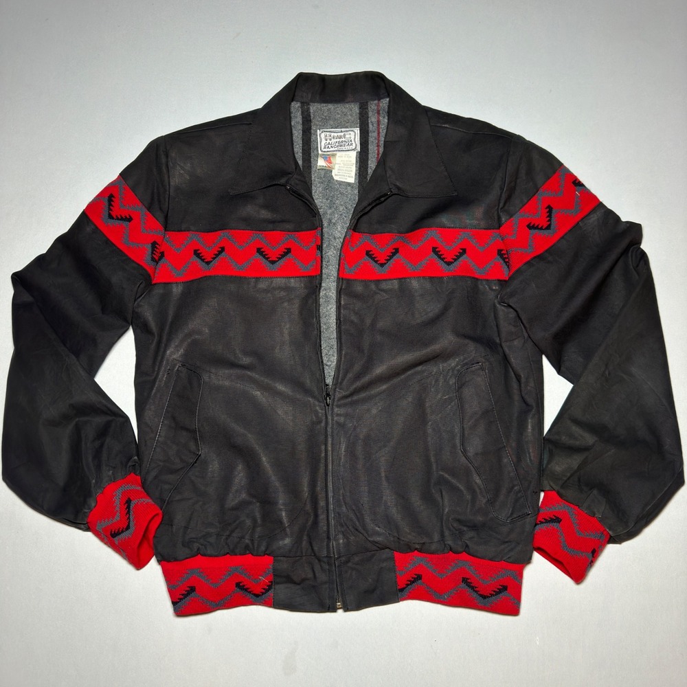 Vintage H Bar C Jacket Mens Medium Black Aztec Blanket Lined USA Western Chimayo